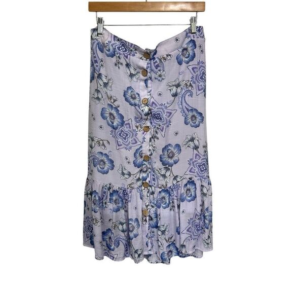 Mlle Gabrielle Lilac Floral Midi Skirt, Large - Picture 2 of 9